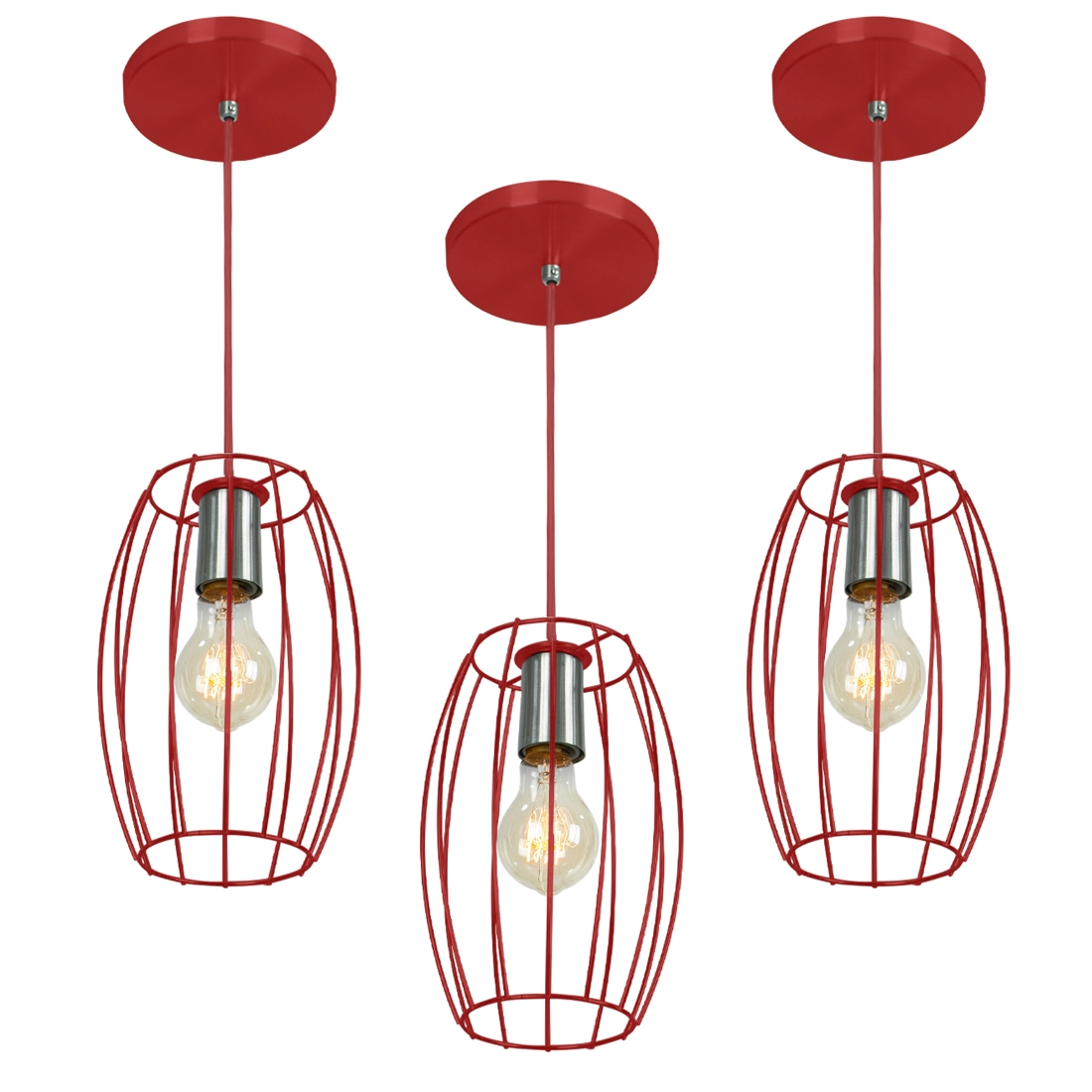 Kit 3 Pendentes Pequim Aramado Vermelho