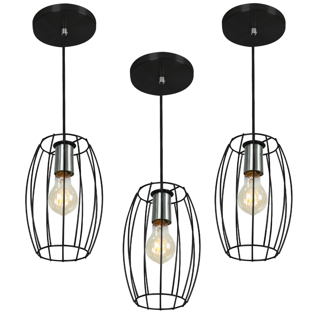 Kit 3 Pendentes Pequim Aramado Preto