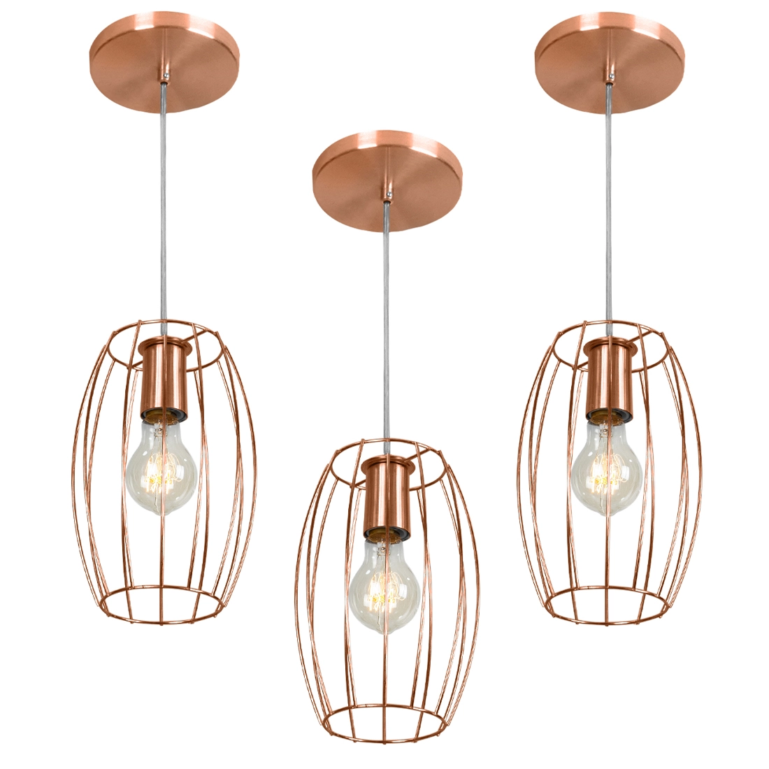 Kit 3 Pendentes Pequim Aramado Cobre