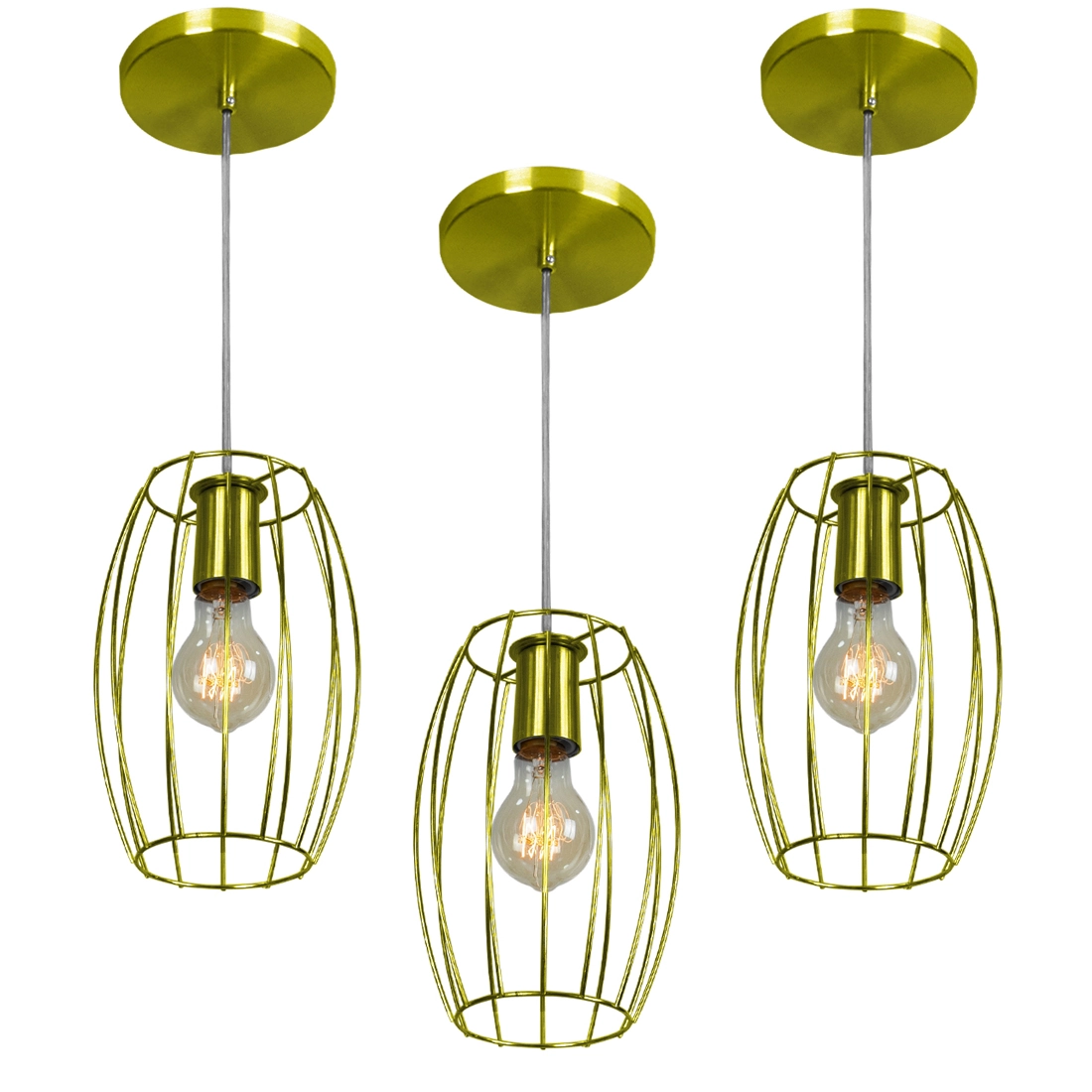 Kit 3 Pendentes Pequim Aramado Dourado