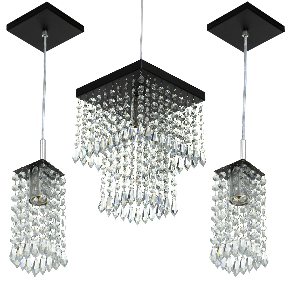 Kit 1 Pendentes Marrycrillic + 2 Pendentes Clearcrilic Preto