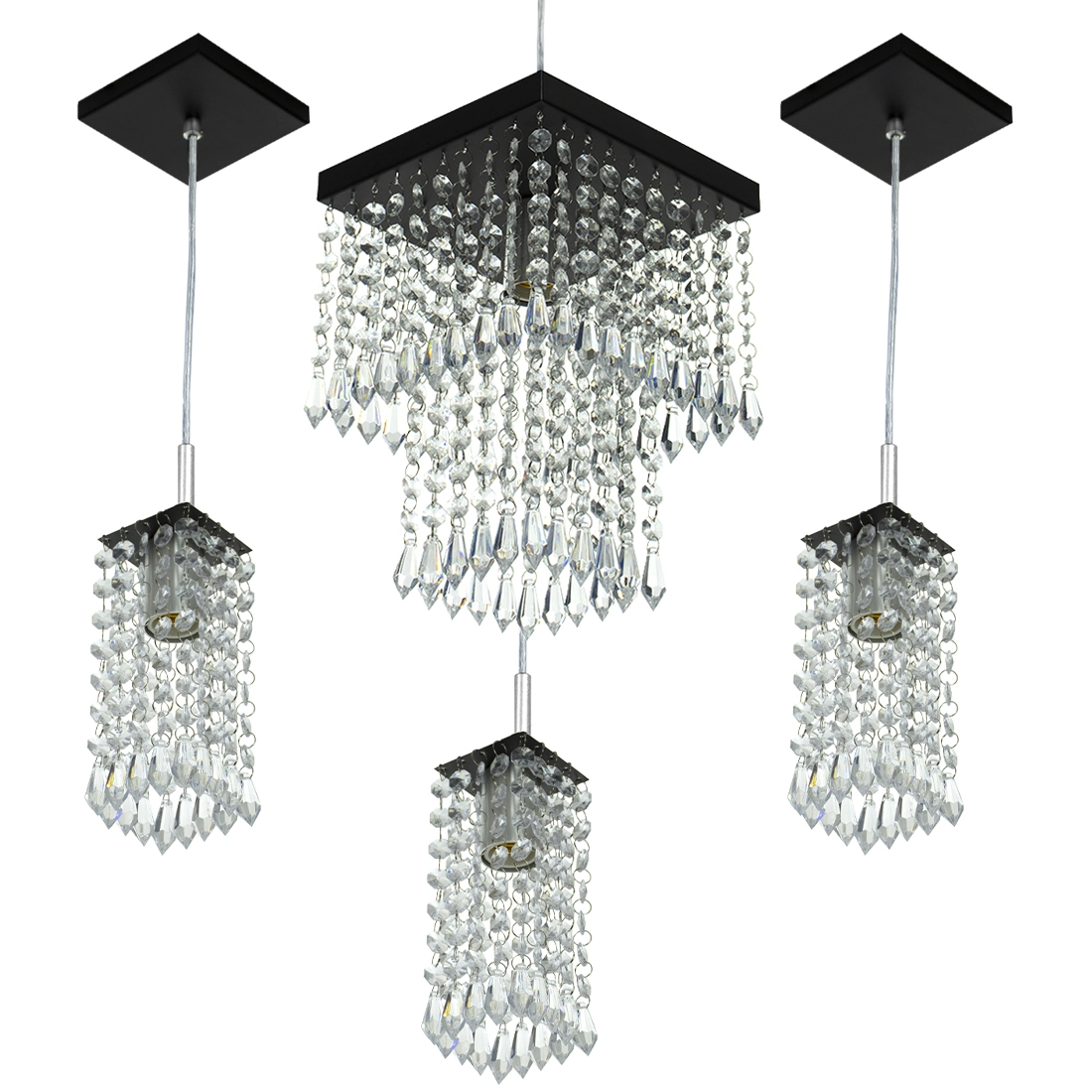 Kit 1 Pendentes Marrycrillic + 3 Pendentes Clearcrilic Preto