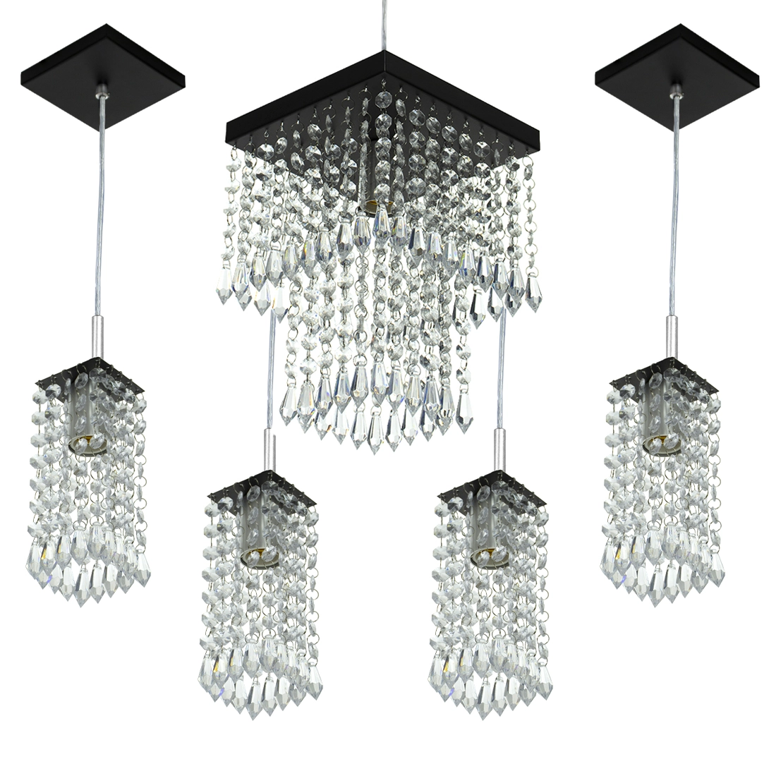 Kit 1 Pendentes Marrycrillic + 4 Pendentes Clearcrilic Preto