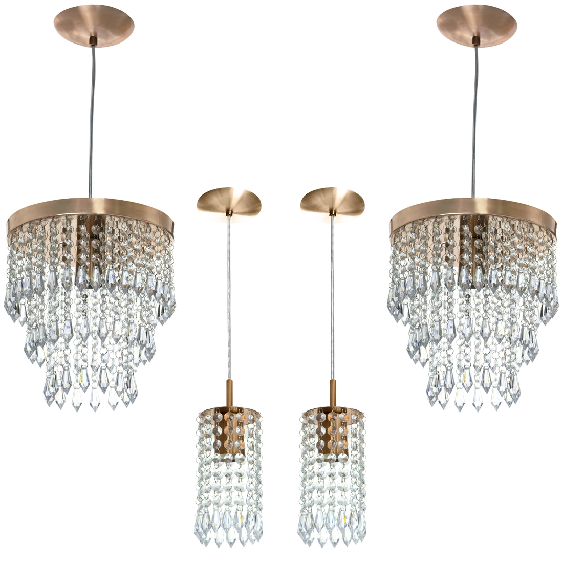 2 Pendente Manucrillic + 2 Pd Clearcrillic Cristal Ac. Cobre