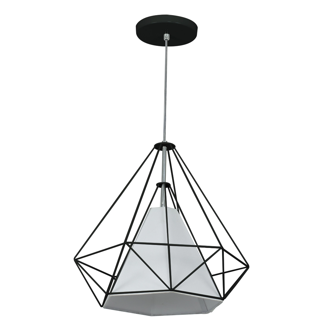 Pendente Aramado Piramidal 37cm Preto Com Cúpula Branca