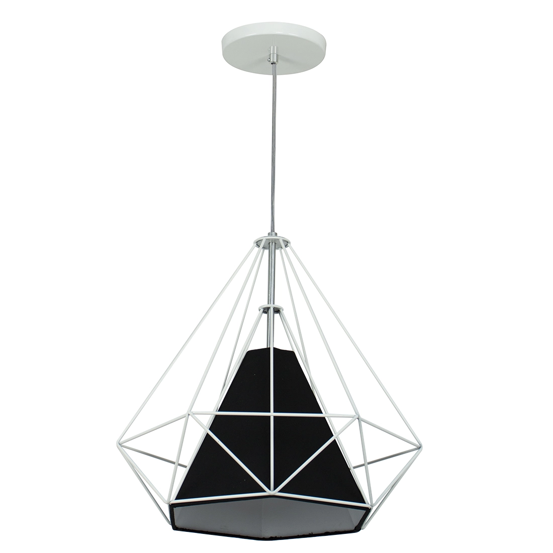 Pendente Aramado Piramidal 37cm Branco Com Cúpula Preta