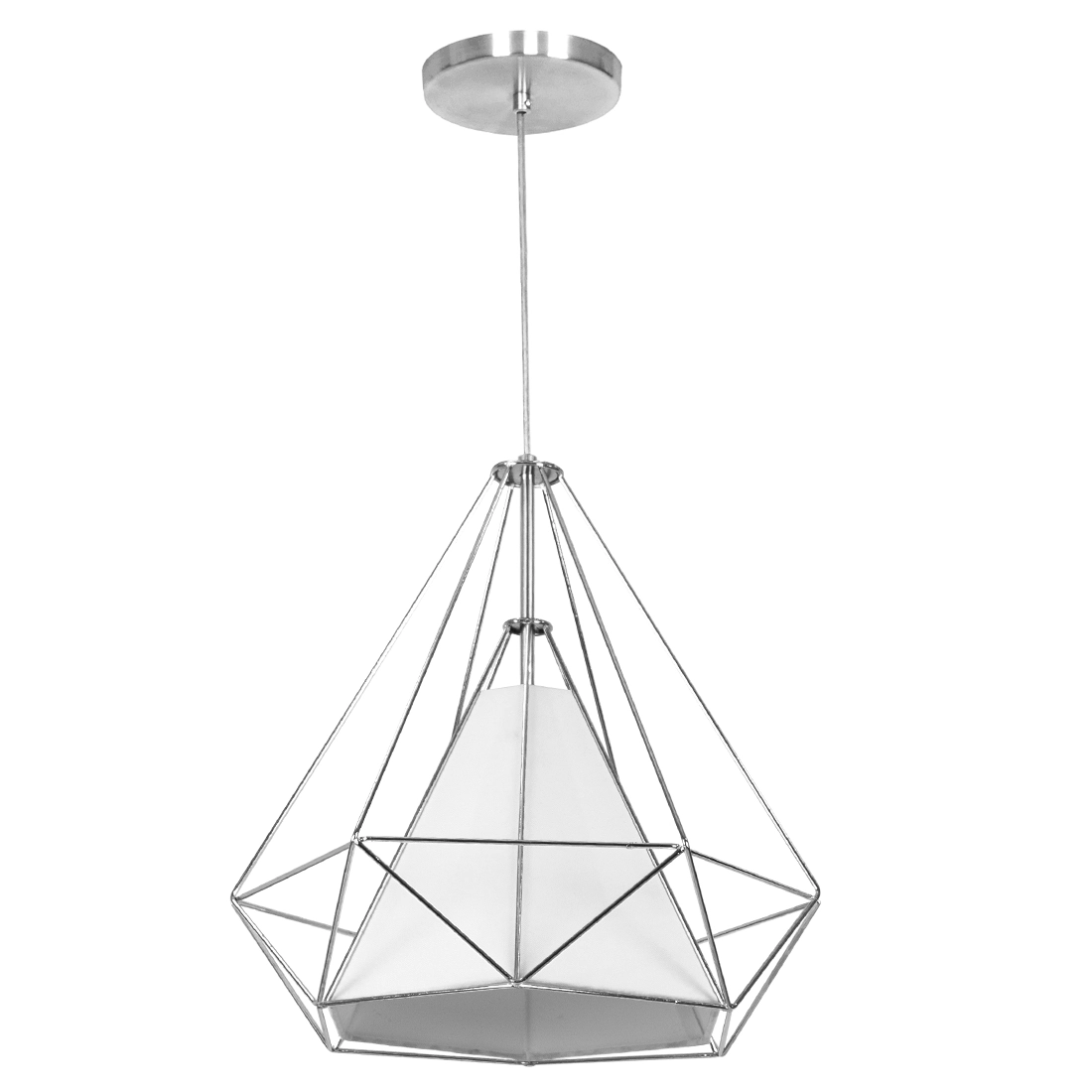 Pendente Aramado Piramidal 37cm Cromado Com Cúpula Branca