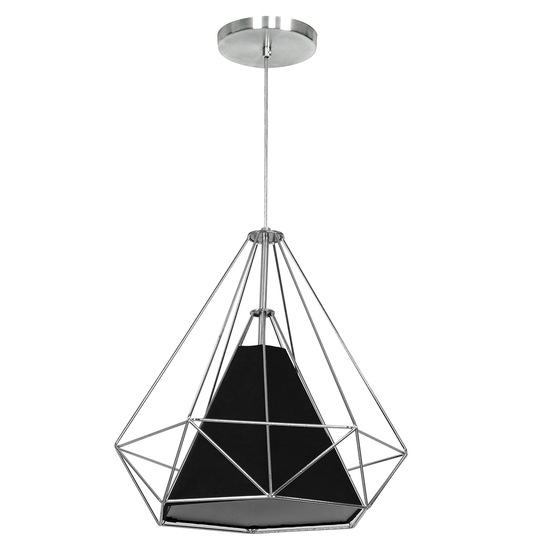 Pendente Aramado Piramidal 37cm Cromado Com Cúpula Preta
