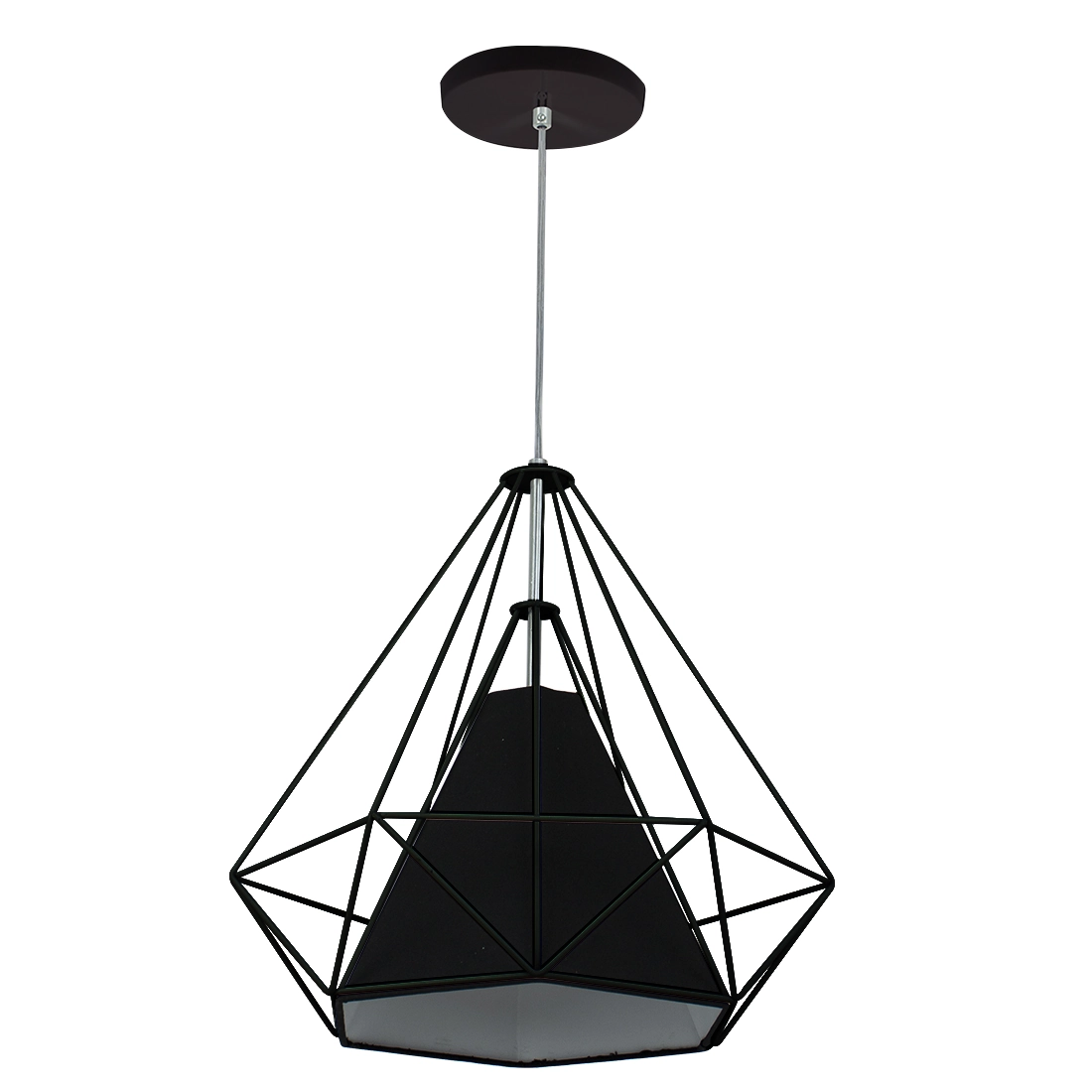Pendente Aramado Piramidal 37cm Preto Com Cúpula Preta
