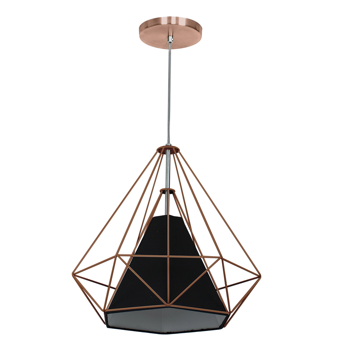 Pendente Aramado Piramidal 37cm Cobre Com Cúpula Preta