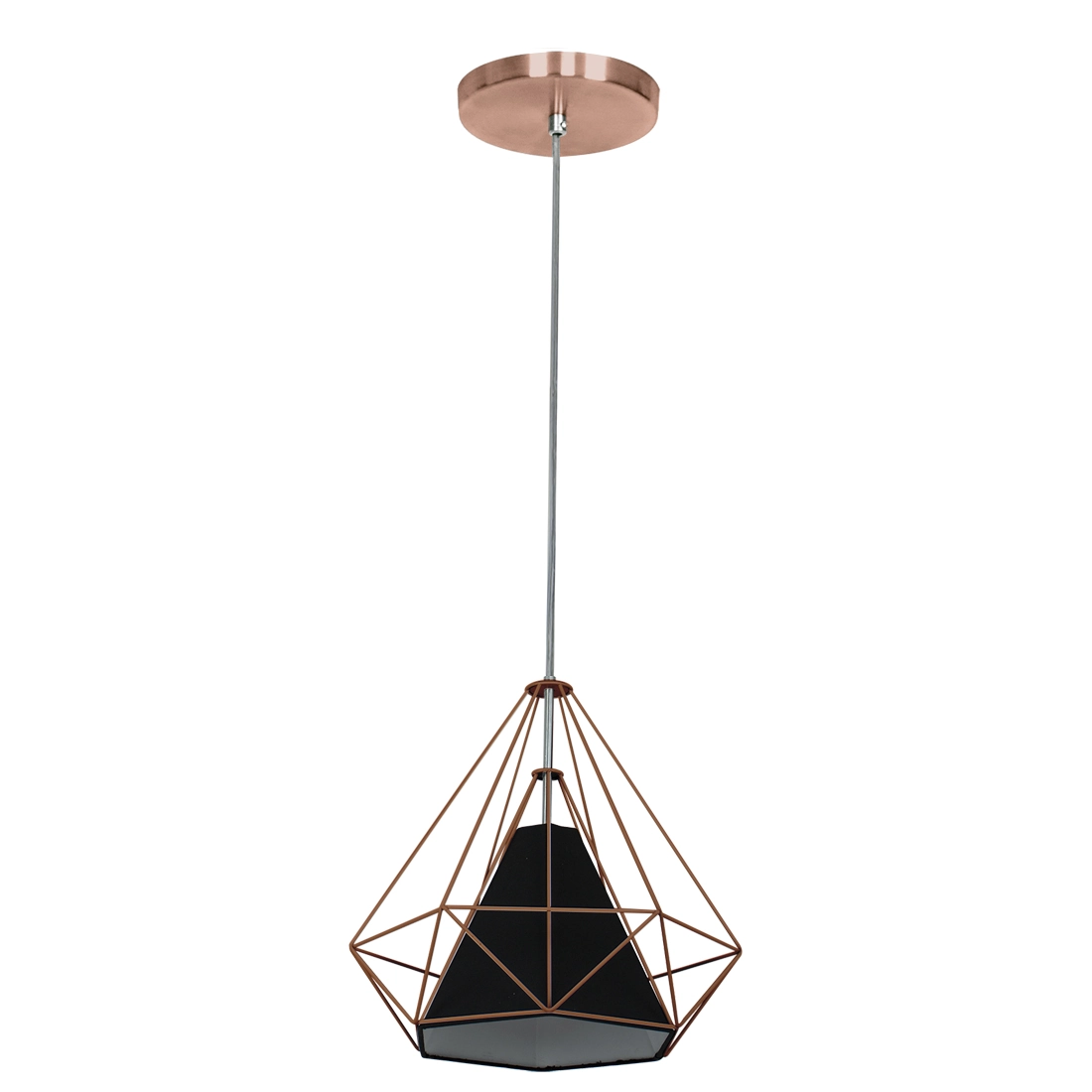 Pendente Aramado Piramidal 25cm Cobre Com Cúpula Preto