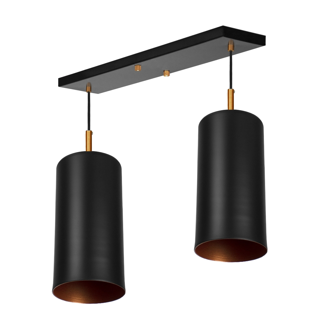 Pendente Duplo Bilboquê Cilindrico Retangular Preto C/ Cobre