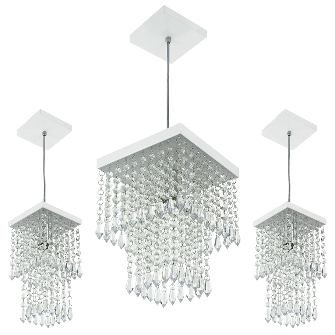 Kit 1 Pendente Cristal Acr Marry + 2 Pendentes Spark Branco