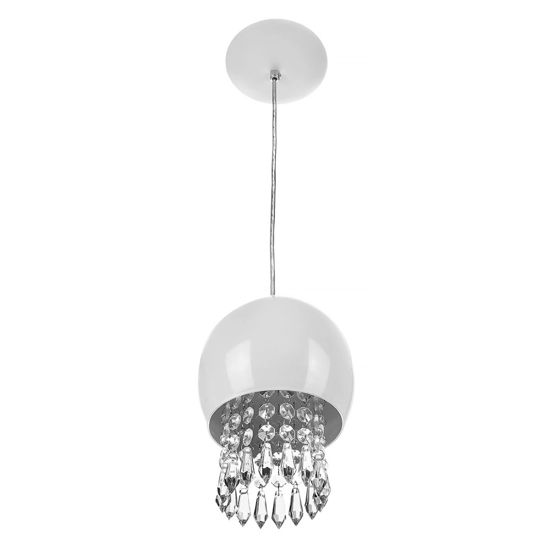 Pendente Bola Pequena 15cm Branco Com Cristais Acrilico