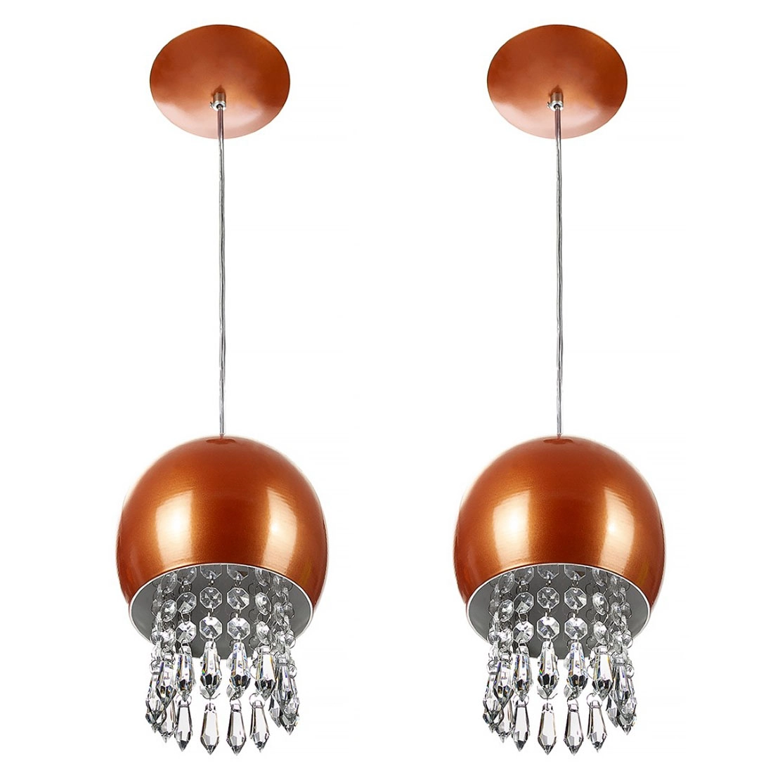 Kit 2 Pendente Bola Pequena 15cm Cobre Cristais Acrilico