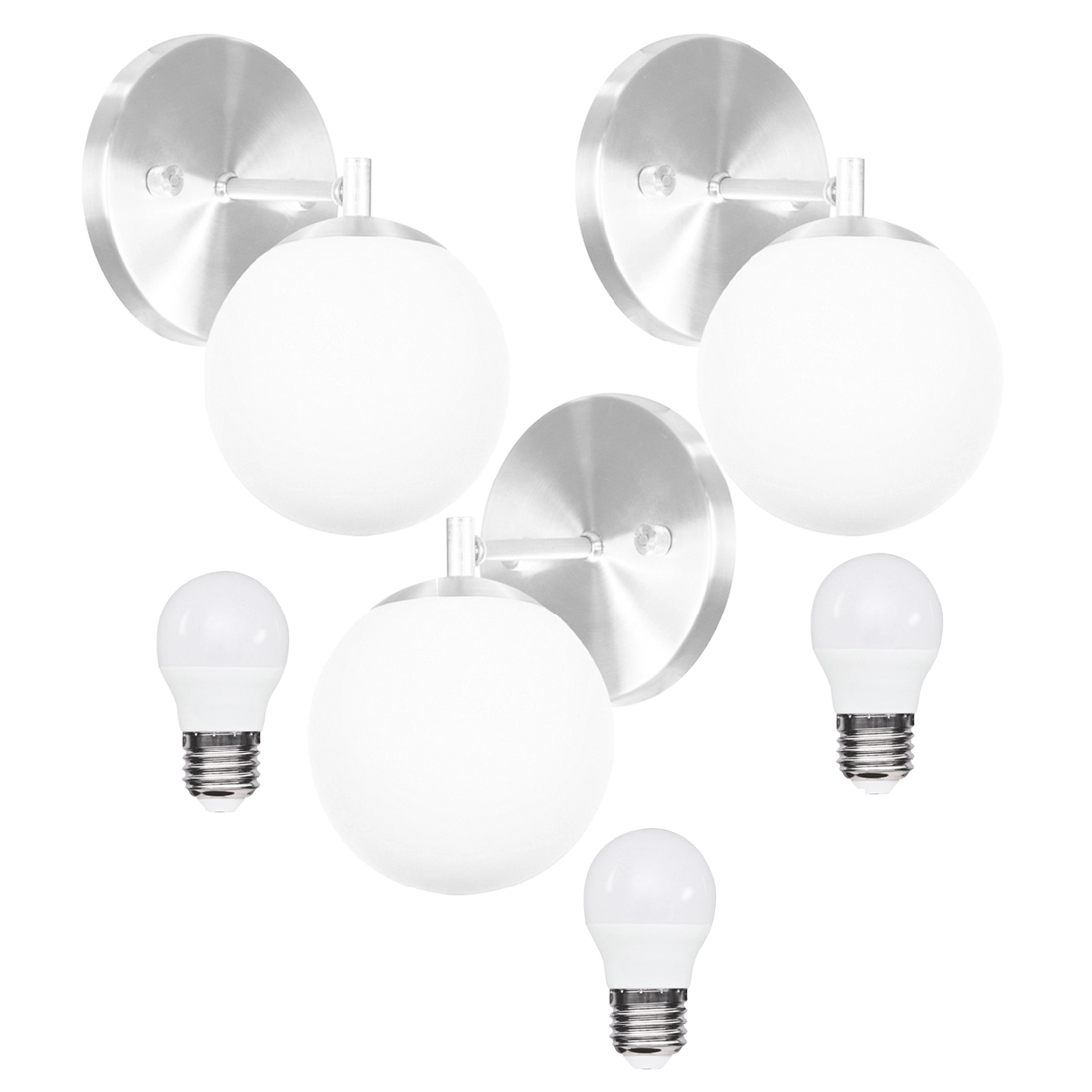 Kit 3 Arandelas Orby Bolinha Escovado + Lampadas 3000k