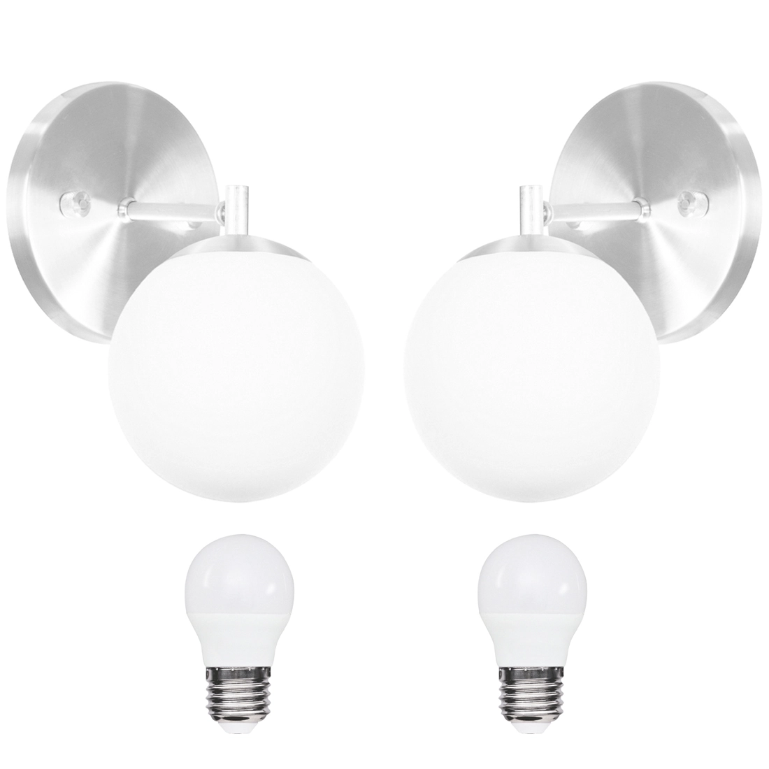 Kit 2 Arandelas Orby Bolinha Escovado + Lampadas 6000k