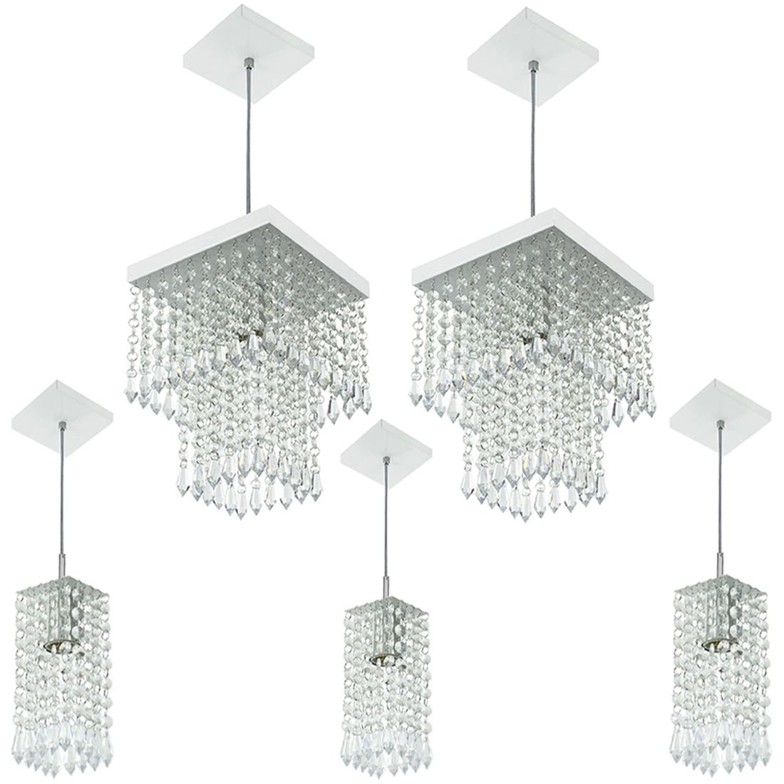 Kit 2 Pendentes Marrycrillic + 3 Pendentes Clearcrilic Branc