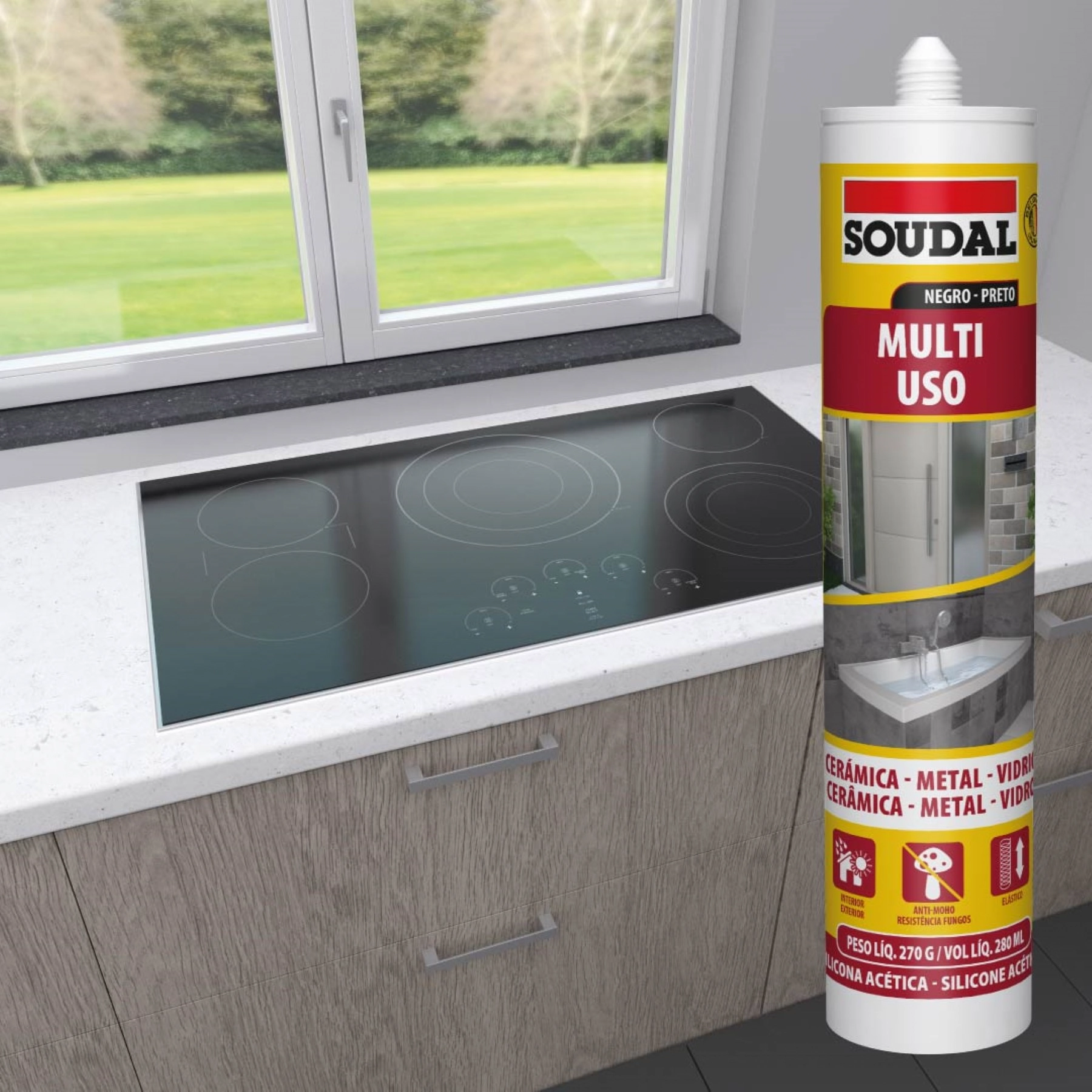 Silicone Acético Multiuso Preto 270g Soudal