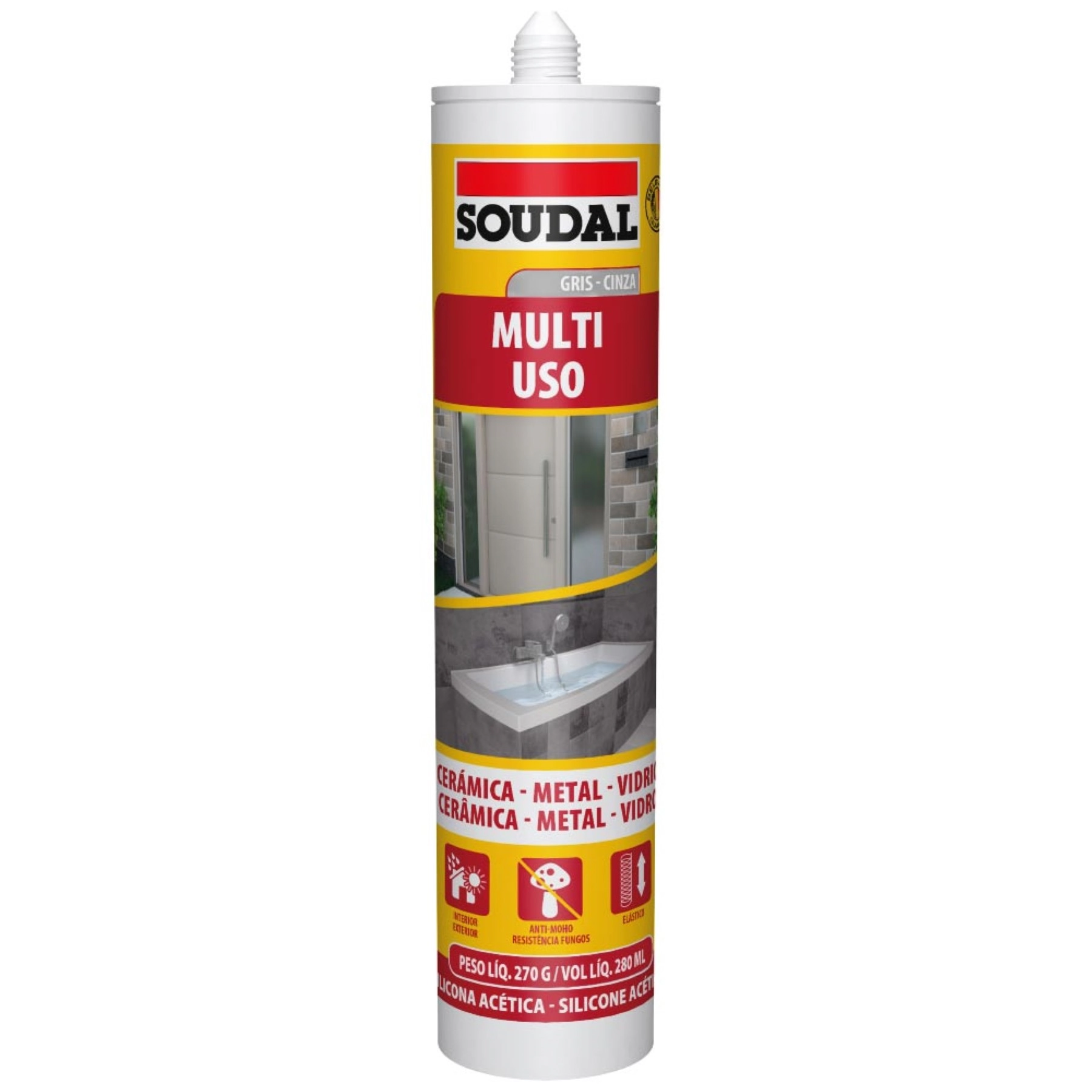 Silicone Multiuso Internas e Externas Soudal Cinza 270g Soudal