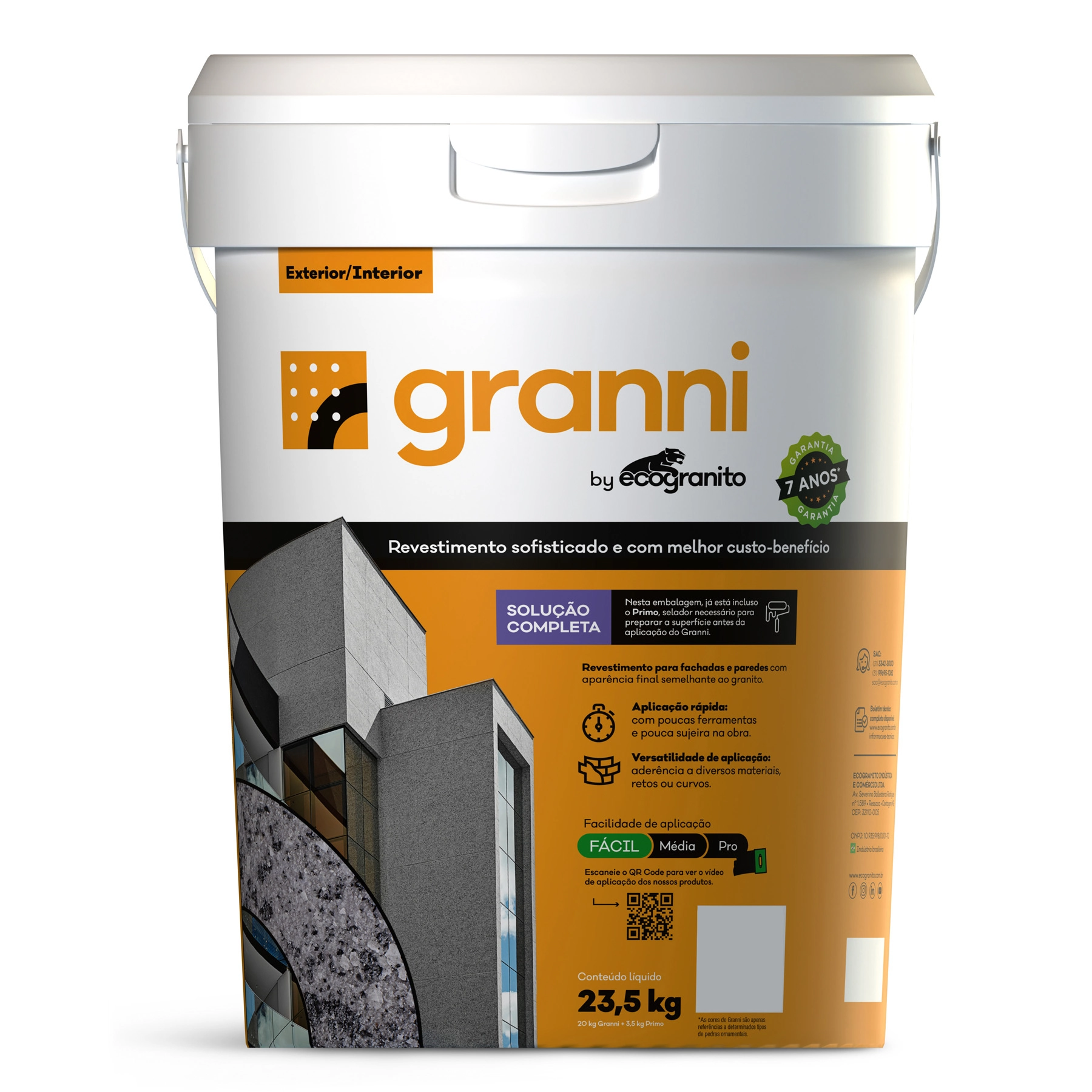 Textura Acrílica Granni Branco Marfim 23,5kg Ecogranito Com Primer Preparador Cor Branca 3,5kg Ecogranito