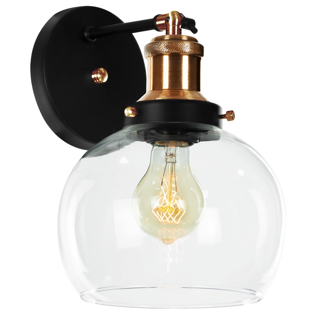 Arandela Château Bola Media Vidro Preto C/ Cobre 20cm