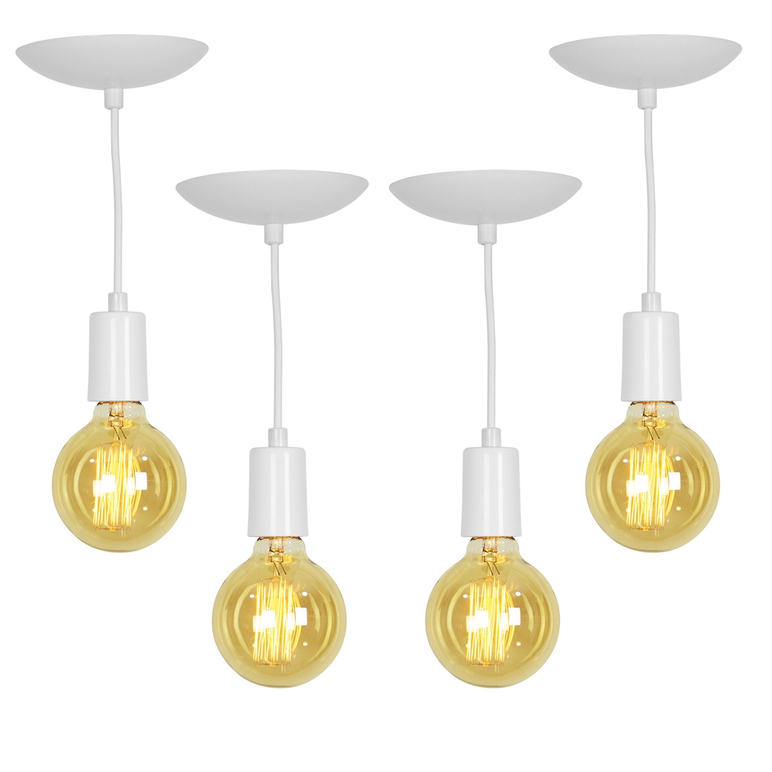 Kit 4 Pendente Tubo Cilindro Alumínio Branco Fio 1.20m