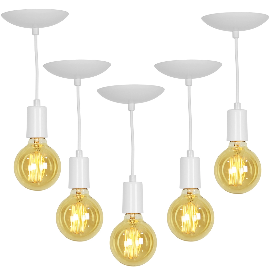Kit 5 Pendente Tubo Cilindro Alumínio Branco Fio 1.20m