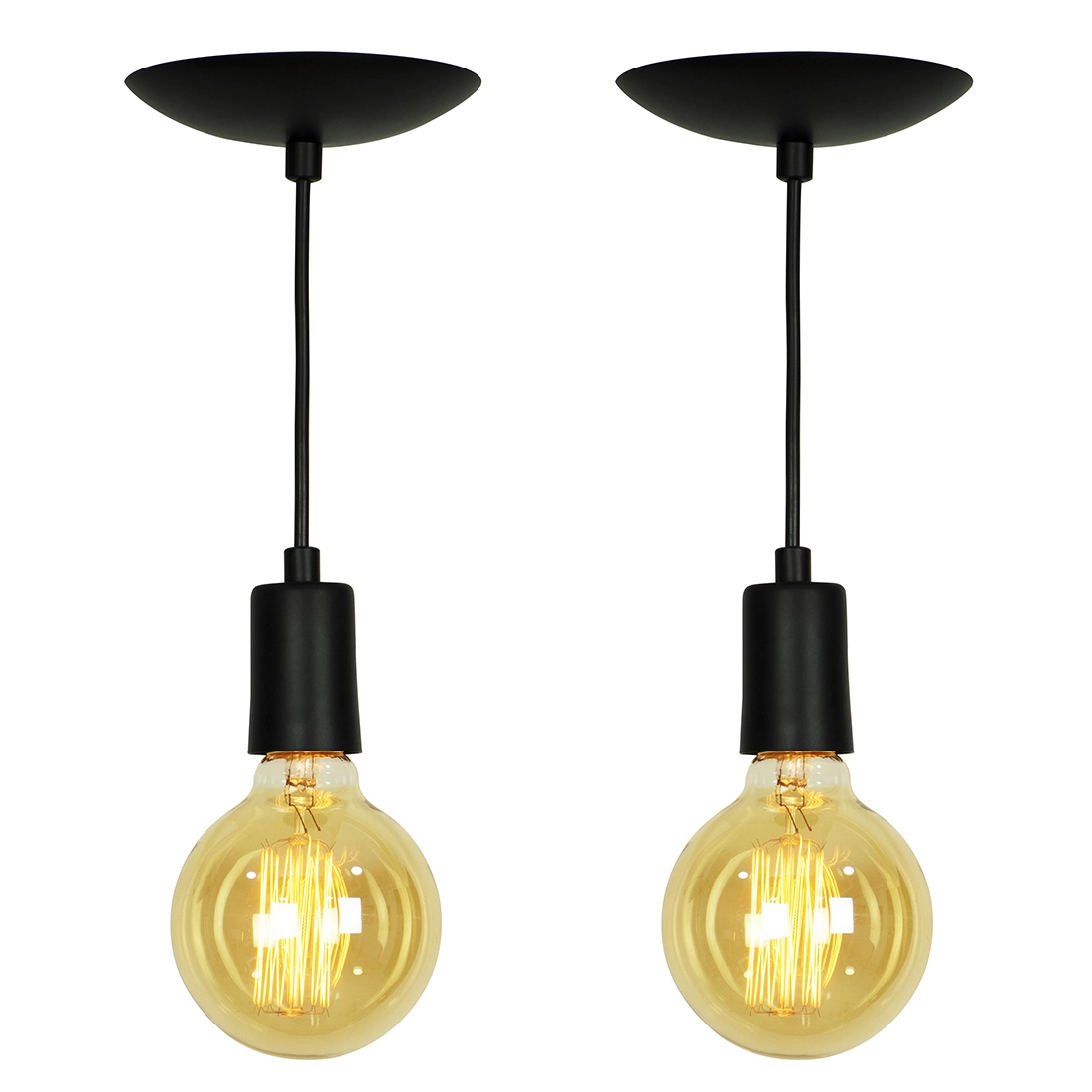 Kit 2 Pendentes Tubo Cialindro Alumínio Preto Com Lampada