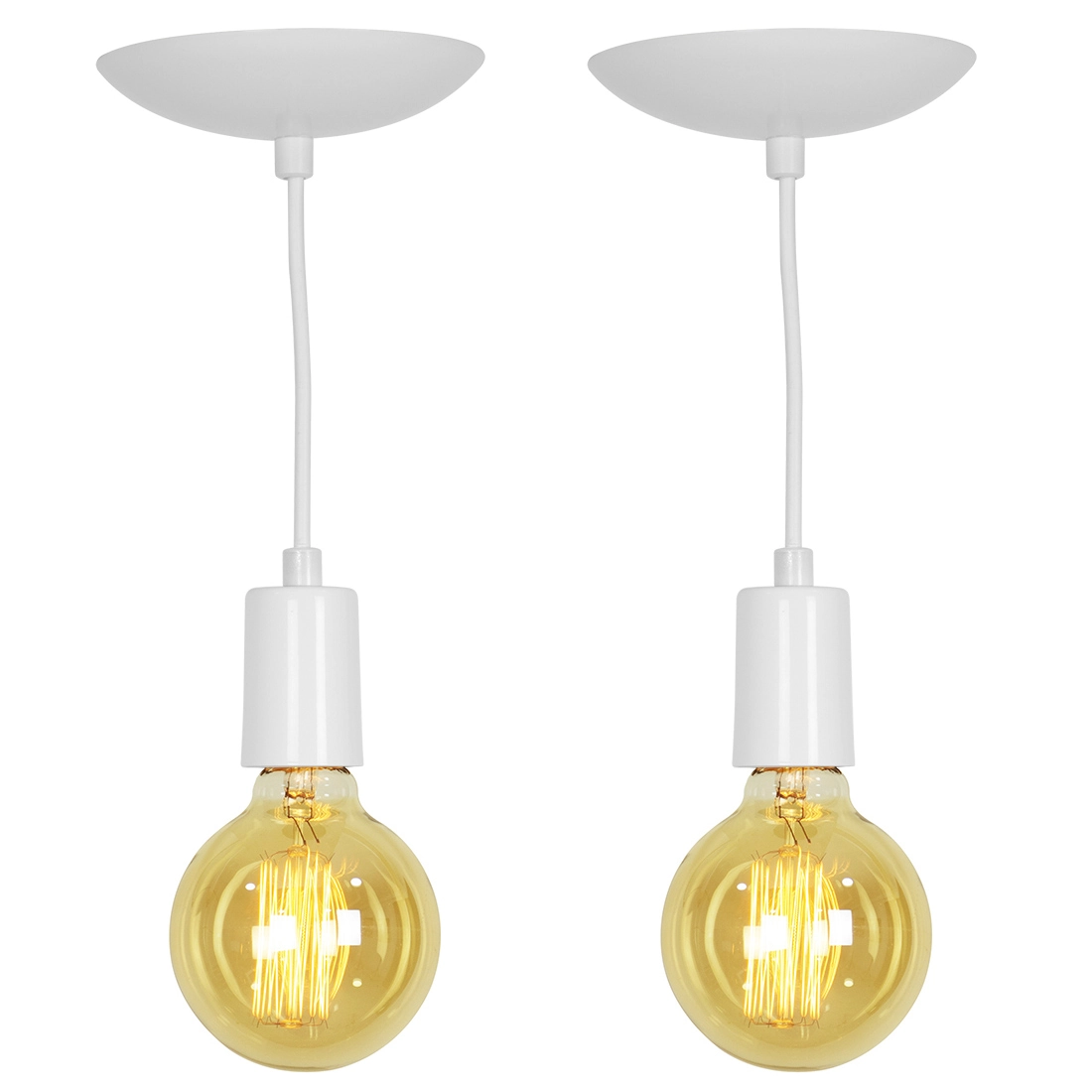 Kit 2 Pendente Tubo Cilindro Alumínio Branco Com Lampada