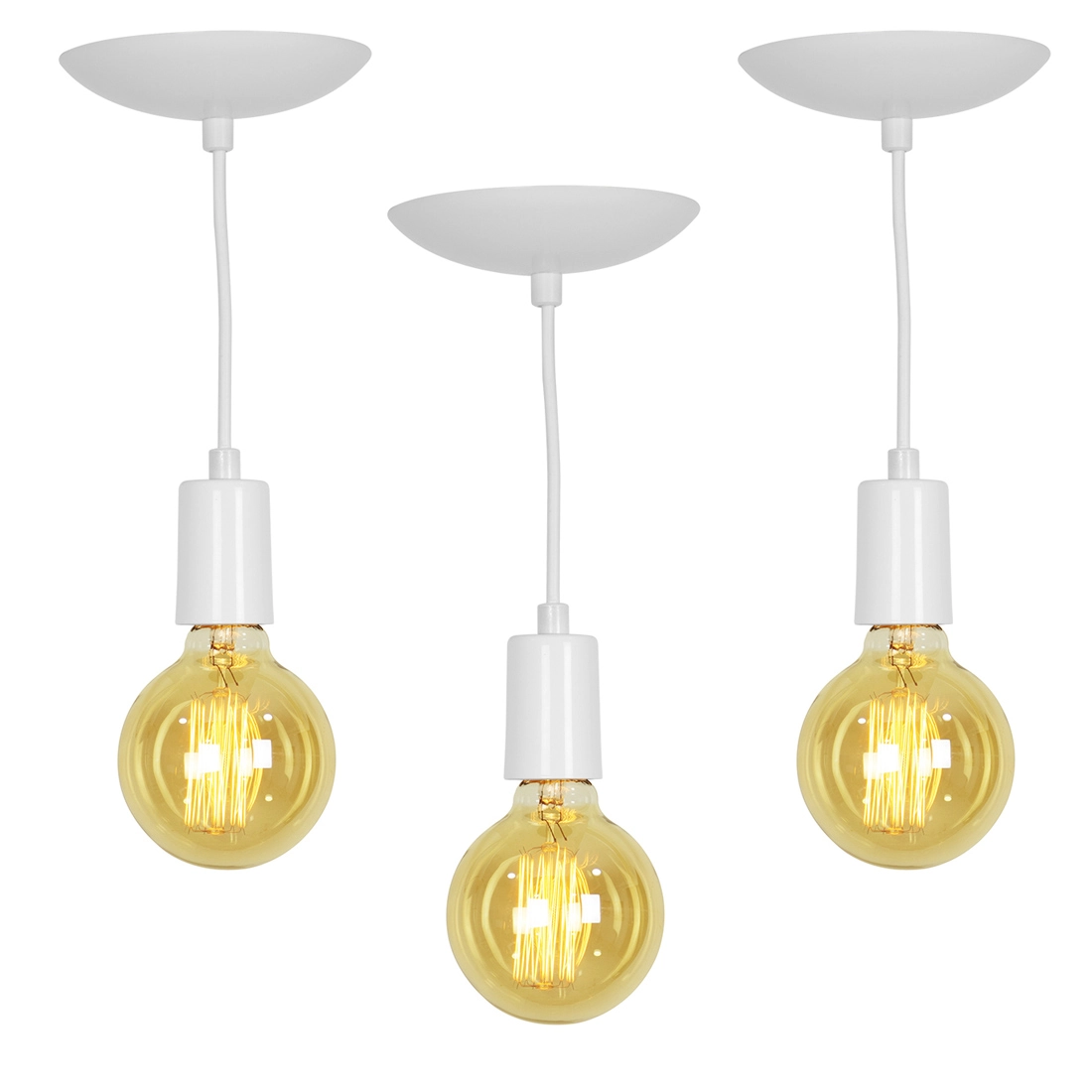 Kit 3 Pendente Tubo Cilindro Alumínio Branco Com Lampada