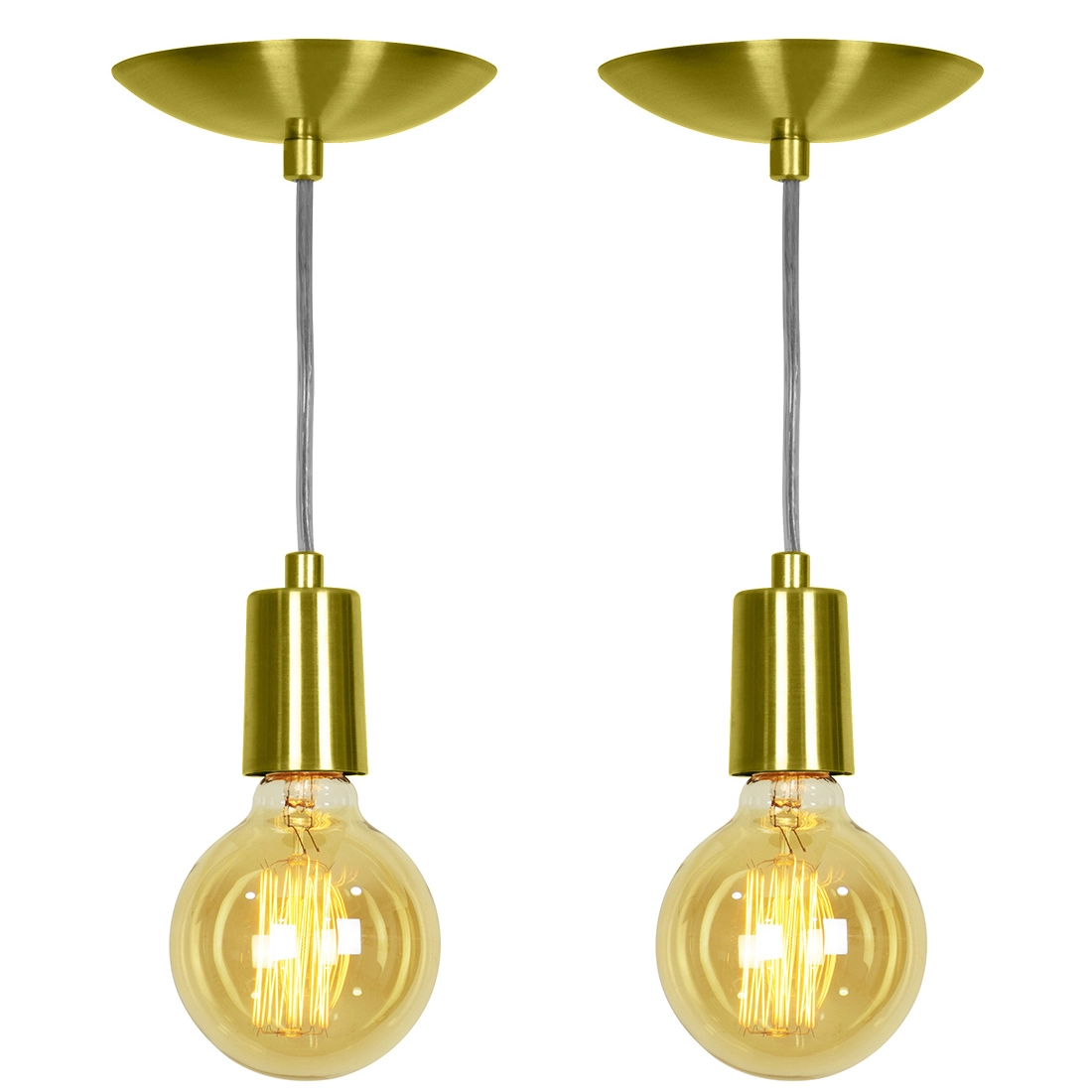 Kit 2 Pendente Tubo Cilindro Alumínio Dourado Com Lampada
