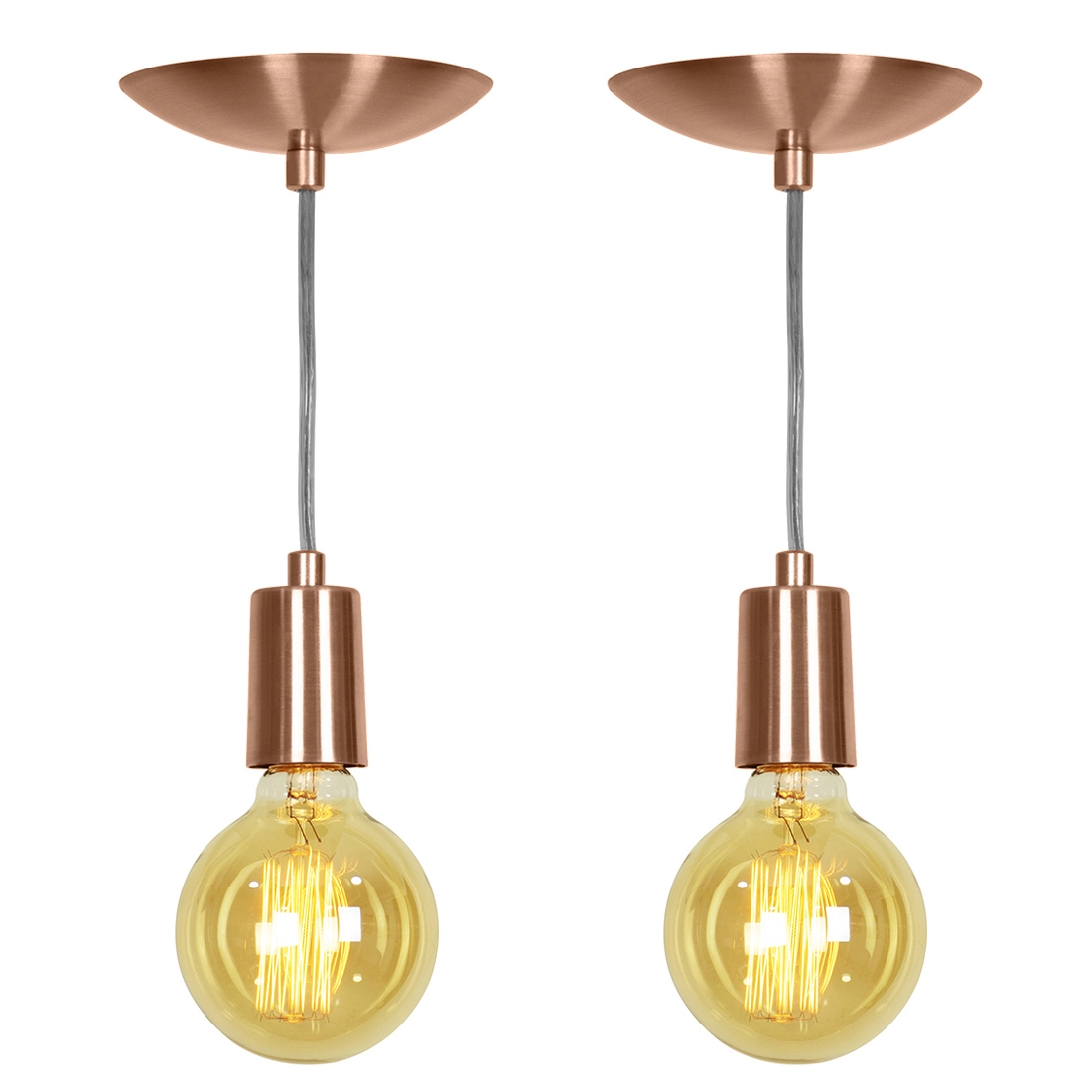 Kit 2 Pendente Tubo Cilindro Alumínio Cobre Com Lampada