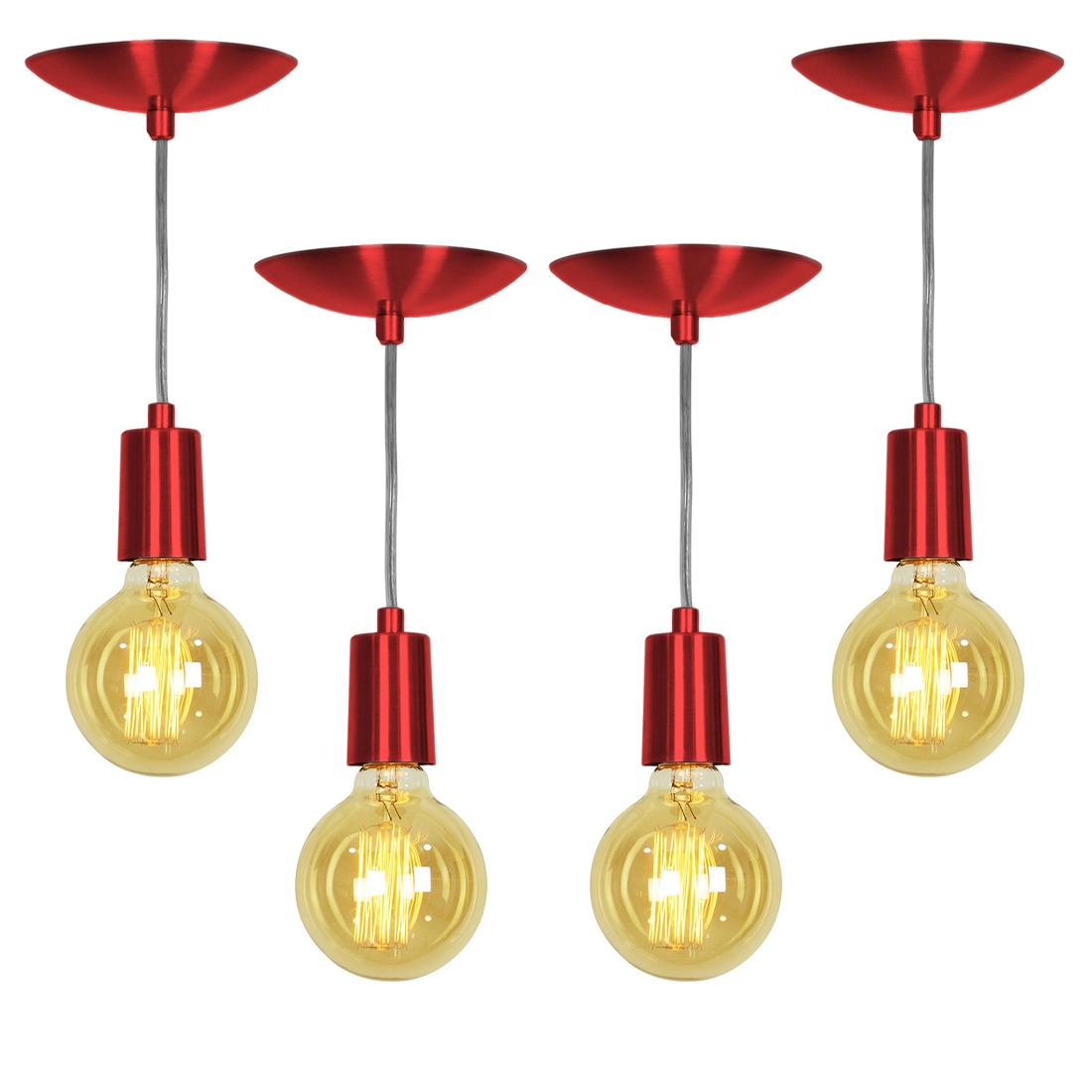 Kit 4 Pendente Tubo Cilindro Alumínio Cereja Com Lampada