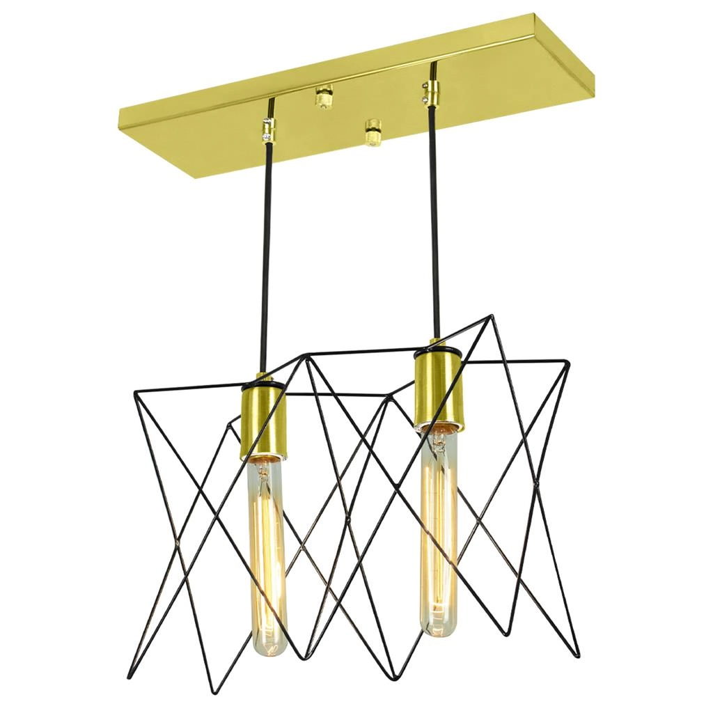 Pendente Duplo Estrela Aramado Preto Com Dourado