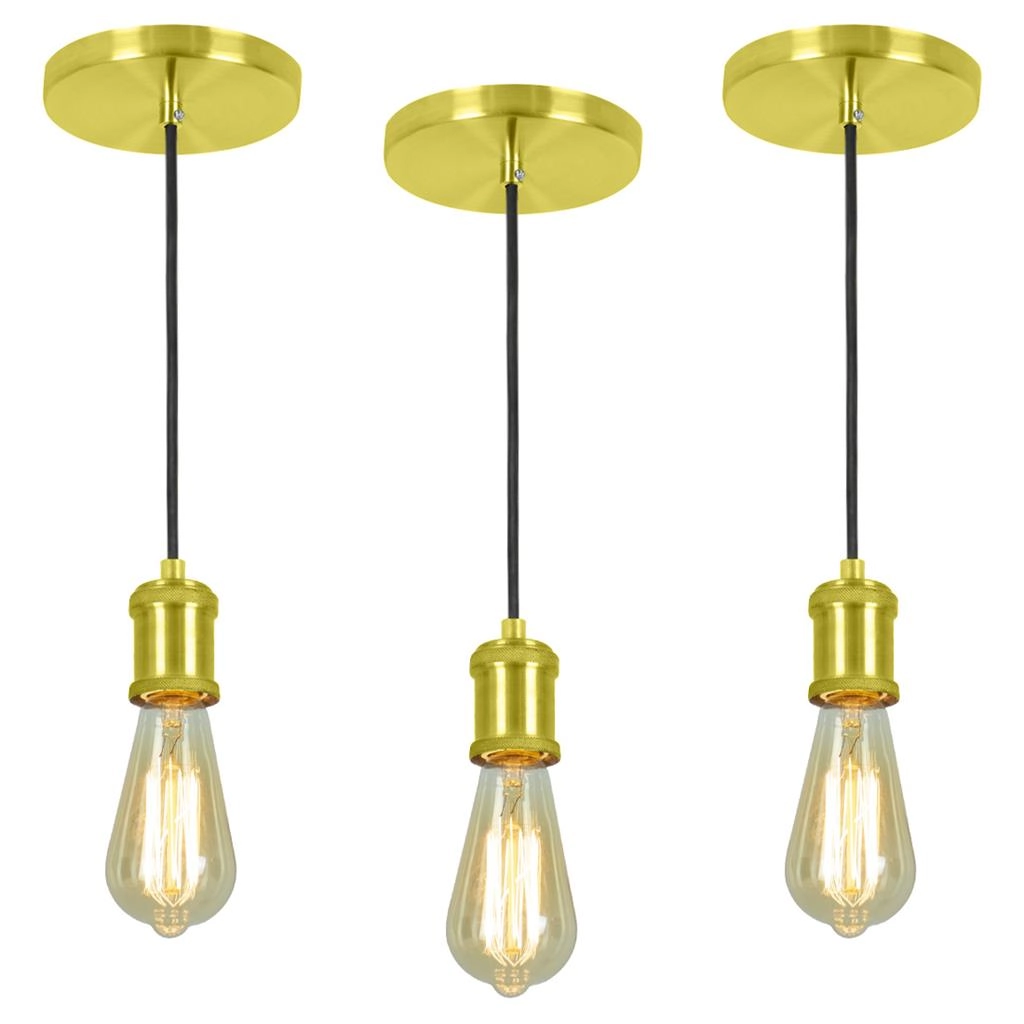 Kit 3 Pendente Tubo Cilindro Nordic Dourado