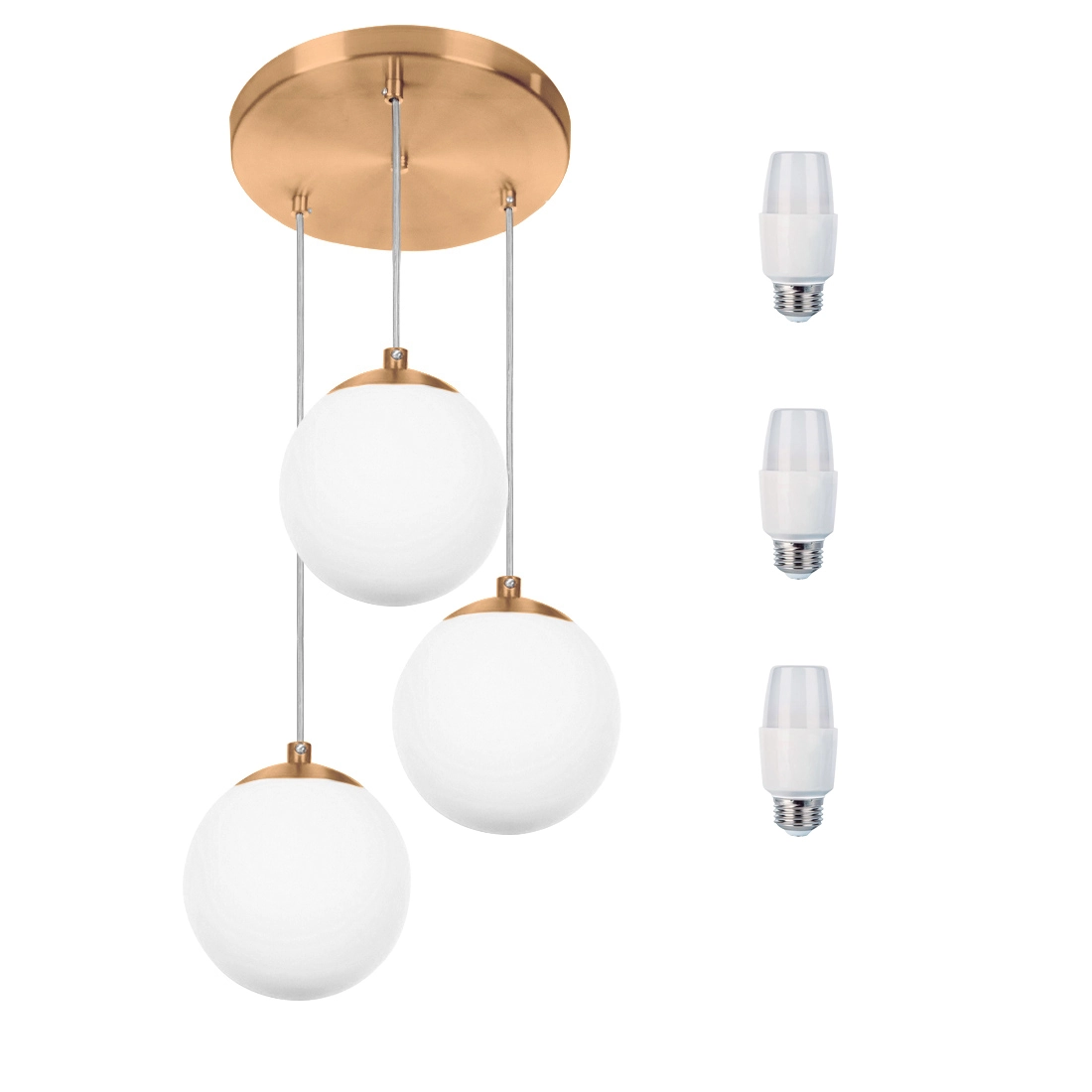 Pendentes Triplo Orby Bolinha New Cobre + Lampada 6000k