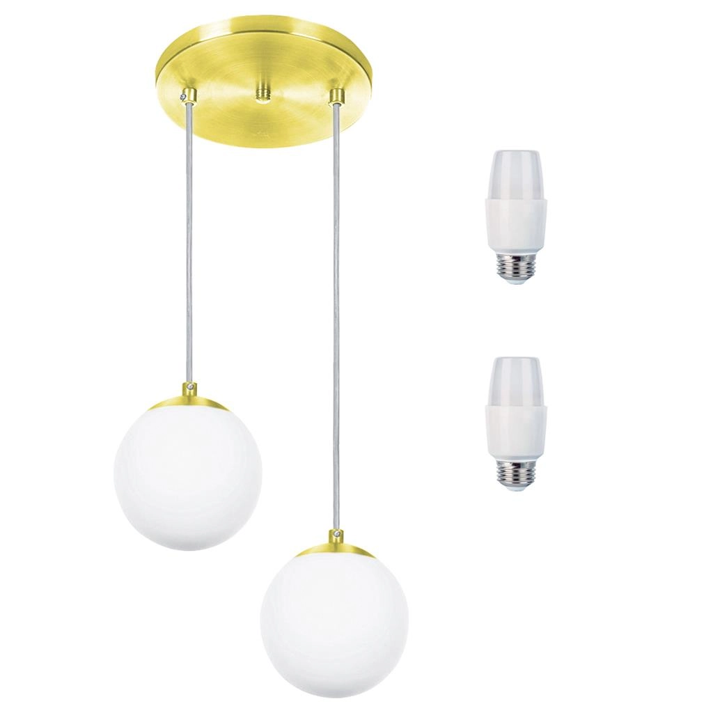 Pendentes Duplo Orby Bolinha Dourada + Lampada 6000k