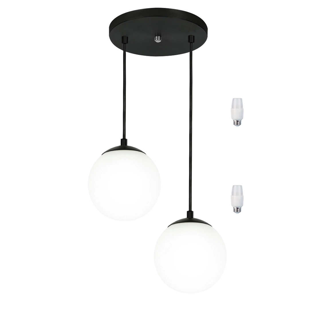 Pendentes Duplo Orby Bolinha Preto + Lampada 6000k