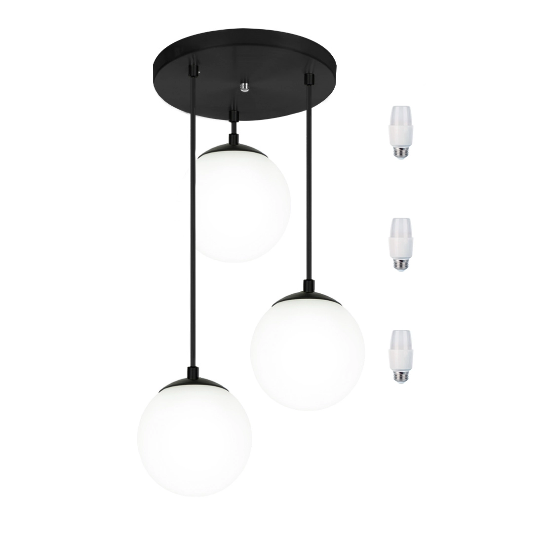 Pendentes Triplo Orby Bolinha Preto + Lampada 6000k