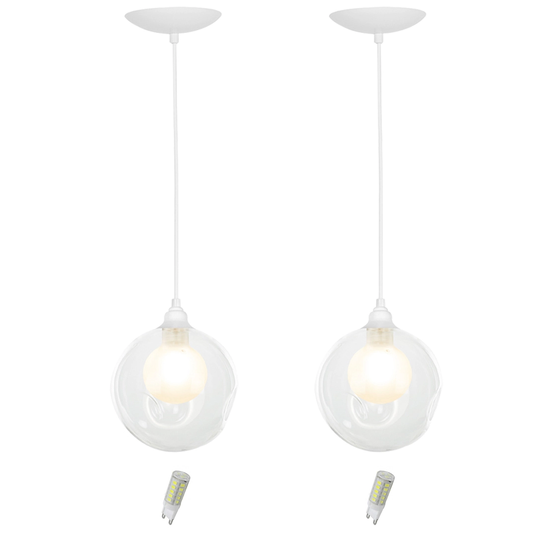 Kit 2 Pendentes Harmony Bolinha Branco + Lampada G9 6000k