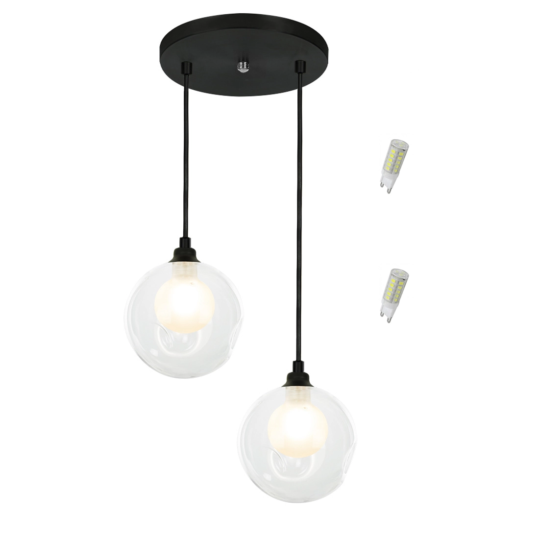 Pendente Duplo Harmony Bolinha Preto + Lampada G9 6000k