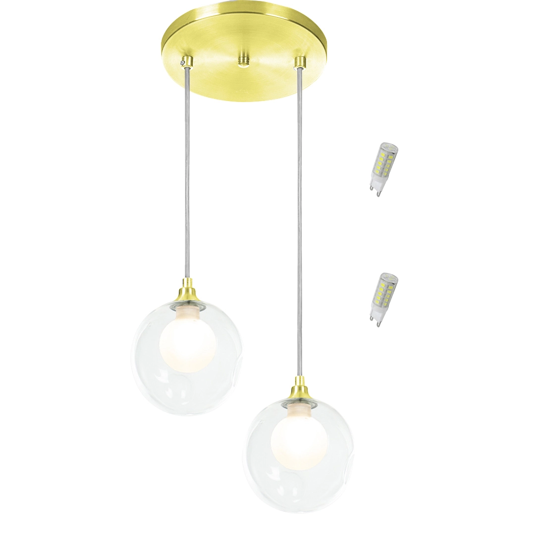 Pendente Duplo Harmony Bolinha Dourado + Lampada G9 6000k