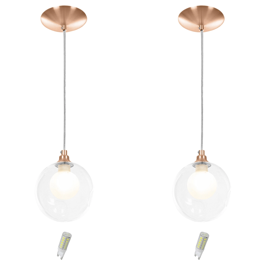 Kit 2 Pendentes Harmony Bolinha New Cobre + Lampada G9 6000k