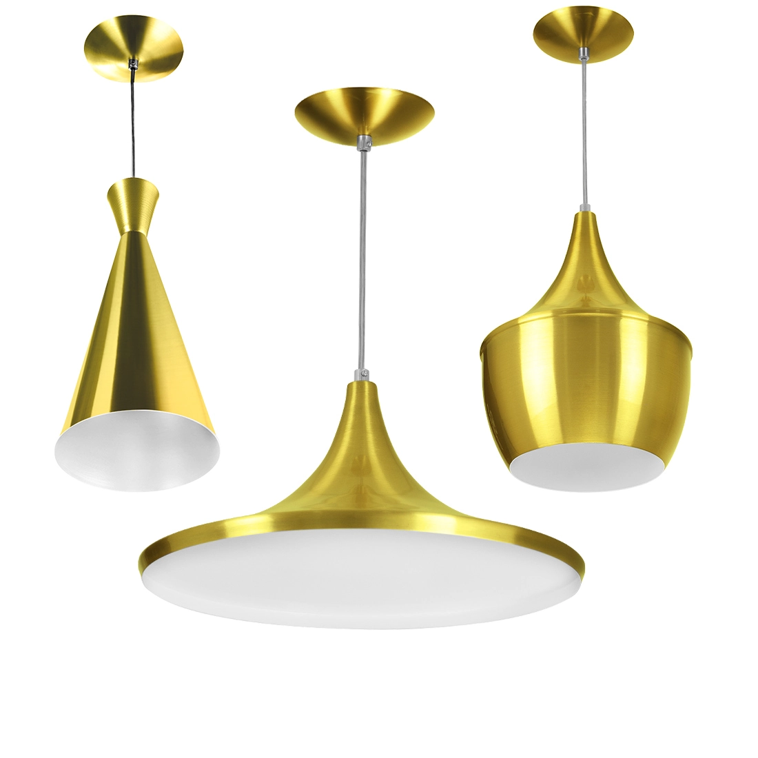 Kit 3 Pendente Funil Gourmet Balão Ny Chapéu Chinês Dourado