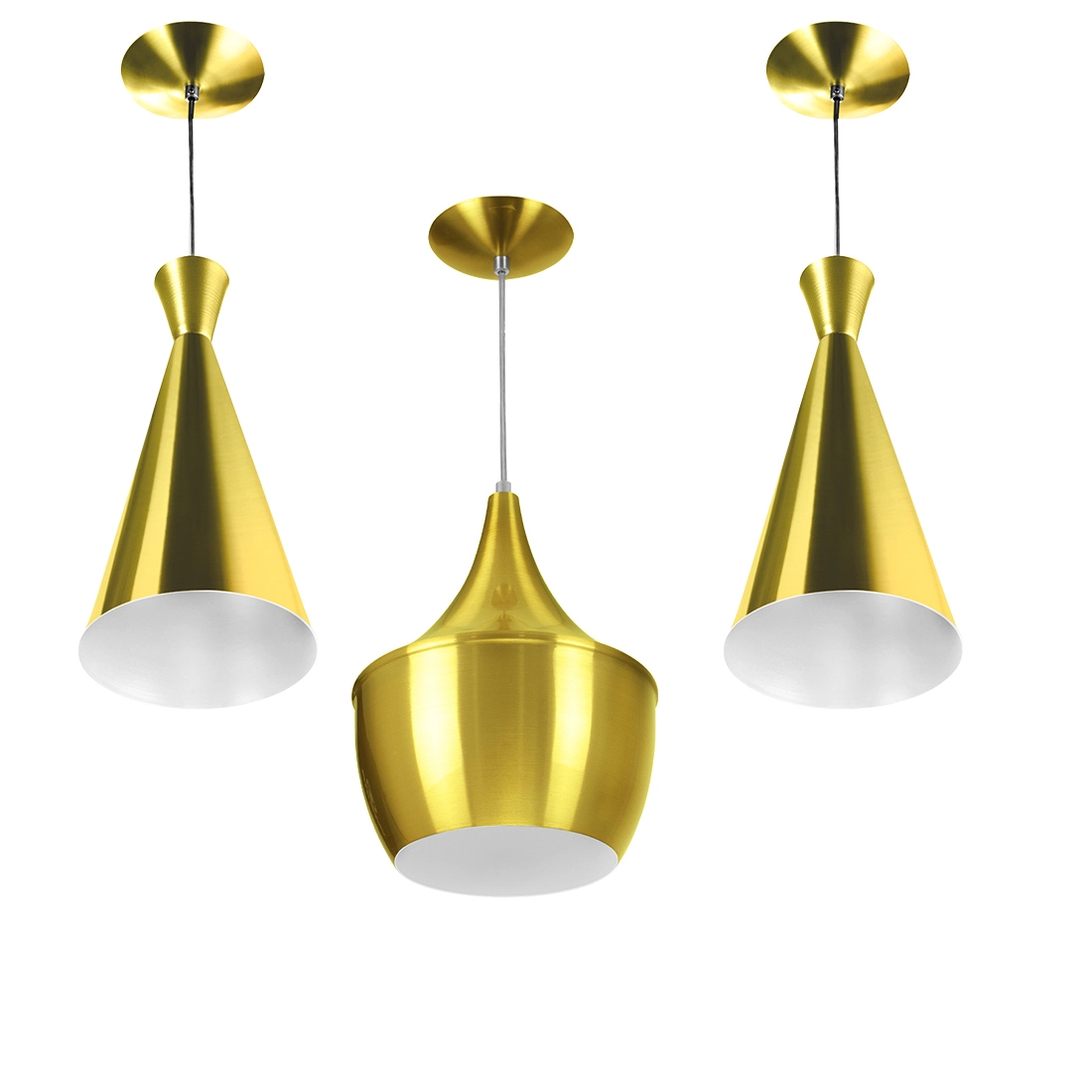 Kit 2 Pendente Funil Gourmet E 1 Balão New York Dourado