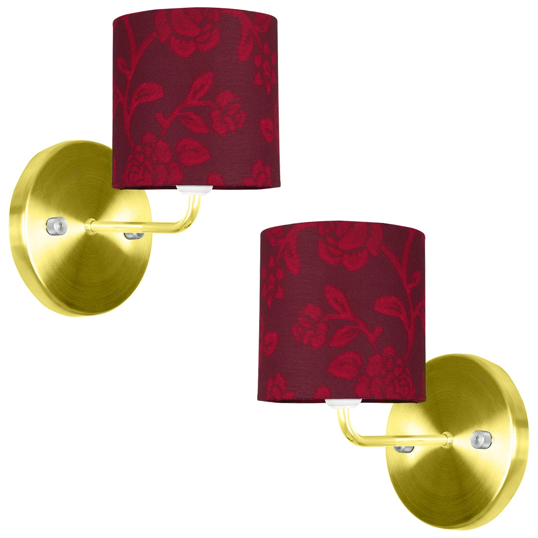 Kit 2 Arandela Dourado De Cupula Cilíndrica Floral Vermelho