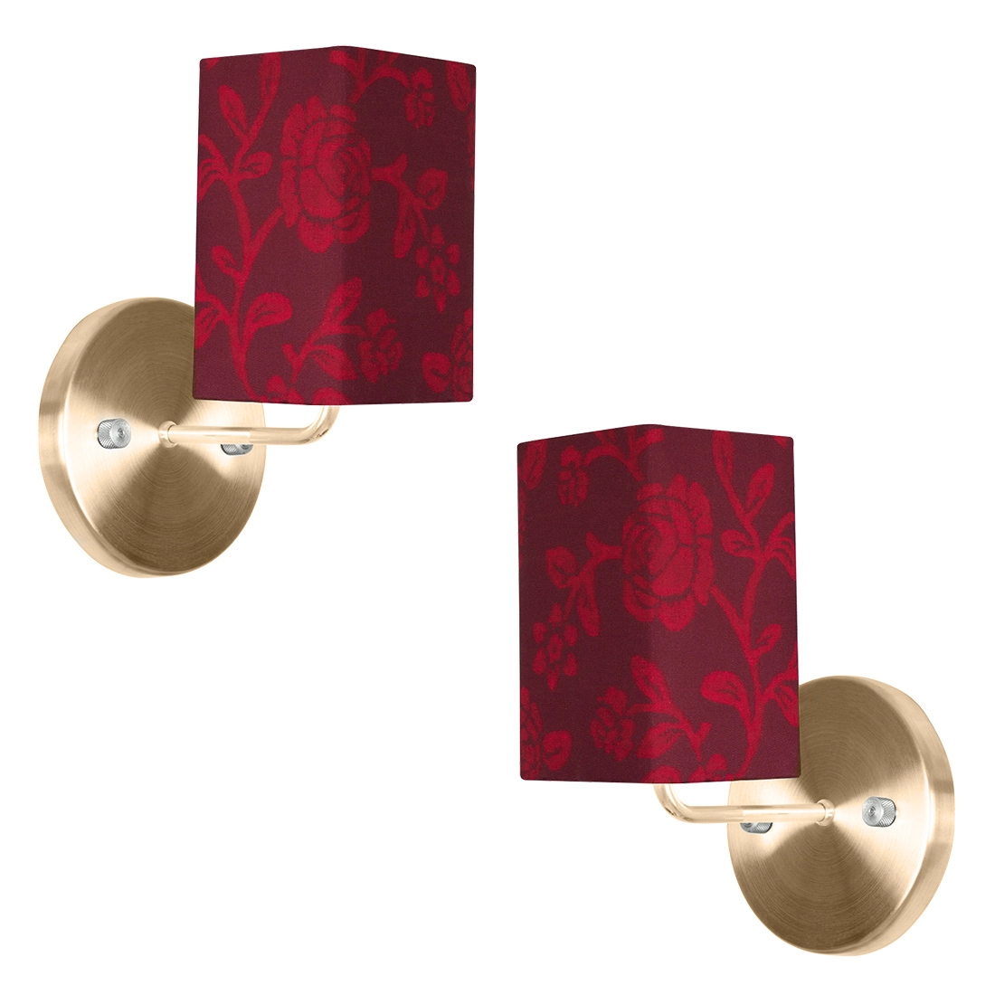 Kit 2 Arandela New Cobre De Cupula Quadrada Floral Vermelho