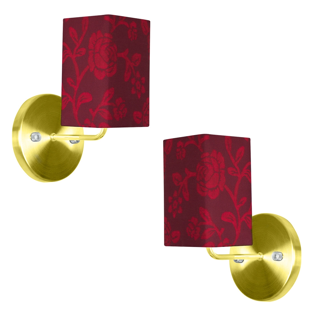 Kit 2 Arandela Dourado De Cupula Quadrada Floral Vermelho