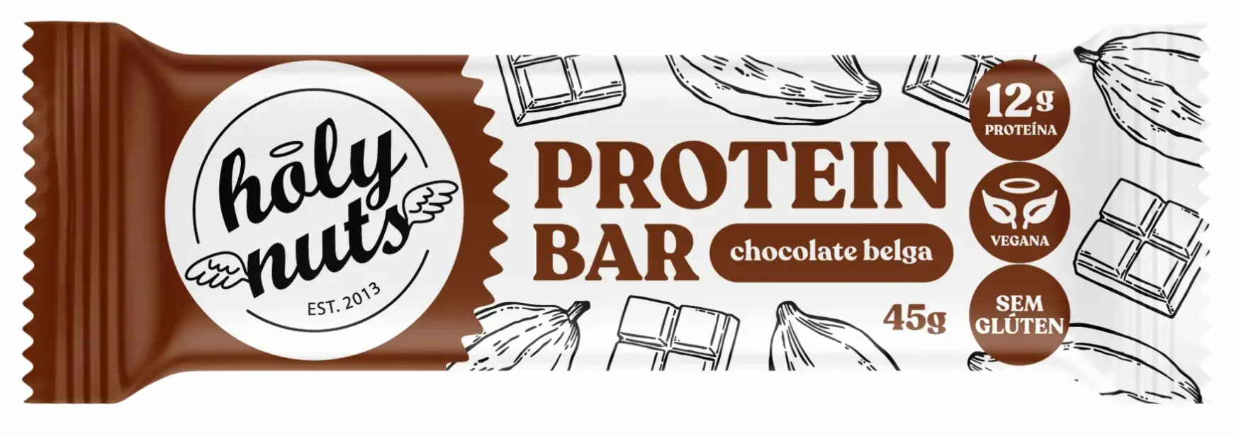 Barra De Proteina Vegana Holy Nuts 45g Chocolate Belga